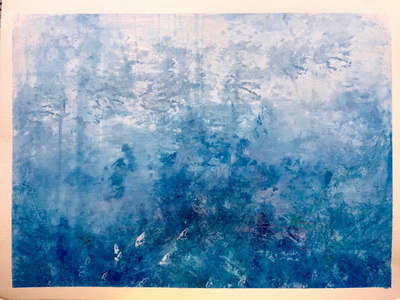 Blaue Stunde, 2018, 65 x 50 cm, Tusche und Aquarellfarben auf Büttenpapier